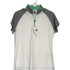 Footjoy Women's Top - White/Gray/Aqua Trim