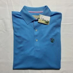 Donald Ross Men's Polo - Baby Blue/Pink Trim