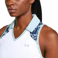 Under Armour Ladies Zinger Sleeveless Blocked Polo Shirt White - Blue (101) -Cheap Footwear Store P 1350160UNDERARMOURSHIRTWHITEBLUE101LADIES 5 L