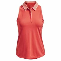 Under Armour Ladies Iso-Chill Sleeveless Polo Shirt Orange Vermillion - Pink Sands (872)