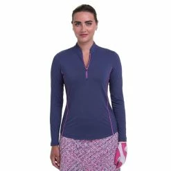 EPNY Ladies Long Sleeve Zip Mandarin Collar Polo Shirt Inky Multi