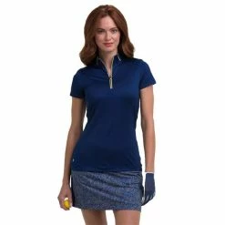 EPNY Ladies Cap Sleeve Zip Mock Polo Inky Multi