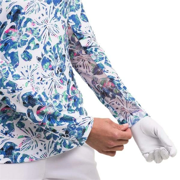 EPNY Ladies Rainbow Floral Zip Mock White Multi (113) 5 EPNY Ladies Rainbow Floral Zip Mock White Multi (113) - Image 3