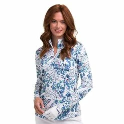 EPNY Ladies Rainbow Floral Zip Mock White Multi (113)
