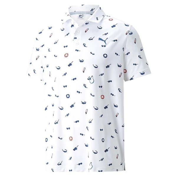 Puma Gents MATTR Sunnies Polo Shirt White - Cobalt 3 Puma Gents MATTR Sunnies Polo Shirt White - Cobalt