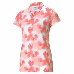 Puma Ladies Cloudspun Floral Polo Peach Pink