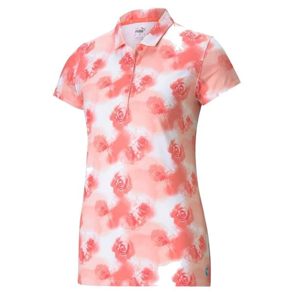 Puma Ladies Cloudspun Floral Polo Peach Pink 3 Puma Ladies Cloudspun Floral Polo Peach Pink