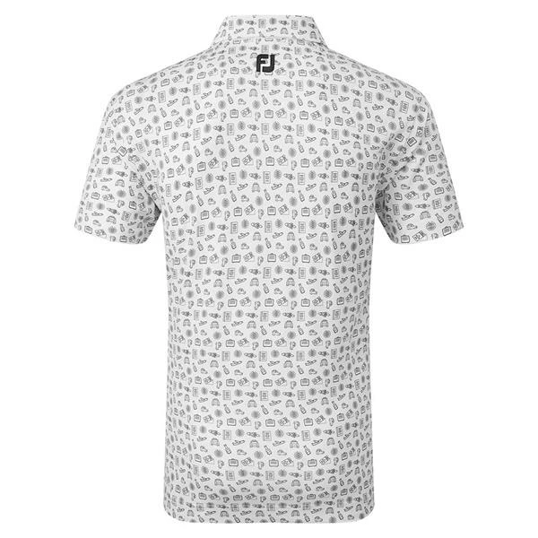 FootJoy Gents Travel Print Lisle Polo Shirt White - Black 4 FootJoy Gents Travel Print Lisle Polo Shirt White - Black - Image 2