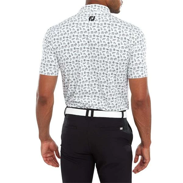 FootJoy Gents Travel Print Lisle Polo Shirt White - Black 6 FootJoy Gents Travel Print Lisle Polo Shirt White - Black - Image 4