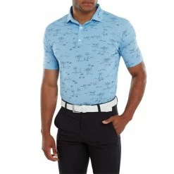 FootJoy Gents Tropic Golf Print Polo Shirt True Blue Navy -Cheap Footwear Store P 80092FOOTJOYSHIRTTRUEBLUENAVYGENTS 2 L