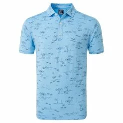 FootJoy Gents Tropic Golf Print Polo Shirt True Blue Navy