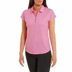 FootJoy Ladies Houndstooth Print Cap Sleeve Polo Shirt Hot Pink -Cheap Footwear Store P 80182FOOTJOYSHIRTHOTPINKLADIES 2 L