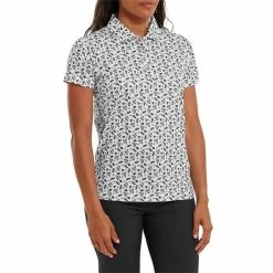 FootJoy Ladies Floral Print Lisle Polo Shirt White - Black -Cheap Footwear Store P 80244FOOTJOYSHIRTWHITEBLACKLADIES 2 L