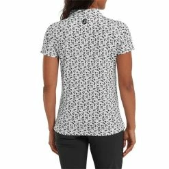 FootJoy Ladies Floral Print Lisle Polo Shirt White - Black -Cheap Footwear Store P 80244FOOTJOYSHIRTWHITEBLACKLADIES 3 L