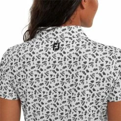 FootJoy Ladies Floral Print Lisle Polo Shirt White - Black -Cheap Footwear Store P 80244FOOTJOYSHIRTWHITEBLACKLADIES 4 L