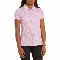 FootJoy Ladies Floral Print Lisle Polo Shirt White - Hot Pink -Cheap Footwear Store P 80245FOOTJOYSHIRTWHITEHOTPINKLADIES 2 L