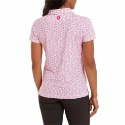 FootJoy Ladies Floral Print Lisle Polo Shirt White - Hot Pink -Cheap Footwear Store P 80245FOOTJOYSHIRTWHITEHOTPINKLADIES 3 L
