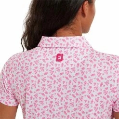 FootJoy Ladies Floral Print Lisle Polo Shirt White - Hot Pink -Cheap Footwear Store P 80245FOOTJOYSHIRTWHITEHOTPINKLADIES 4 L