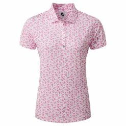 FootJoy Ladies Floral Print Lisle Polo Shirt White - Hot Pink