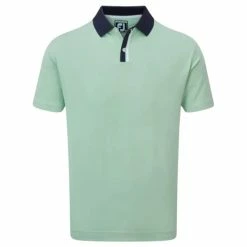 FootJoy Gents Solid Stripe Placket Pique Shirt Sage - Navy - White