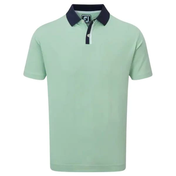 FootJoy Gents Solid Stripe Placket Pique Shirt Sage - Navy - White 3 FootJoy Gents Solid Stripe Placket Pique Shirt Sage - Navy - White