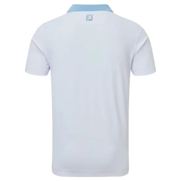 FootJoy Gents Solid Stripe Placket Pique Shirt White - Blue 4 FootJoy Gents Solid Stripe Placket Pique Shirt White - Blue - Image 2