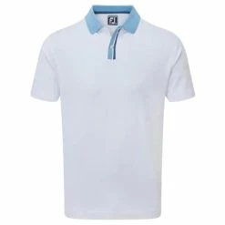 FootJoy Gents Solid Stripe Placket Pique Shirt White - Blue