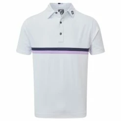 FootJoy Gents Double Chest Band Pique Shirt White - Navy - Lavender