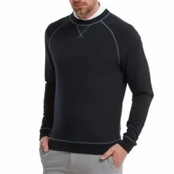 FootJoy Gents French Terry Crew Neck Sweater Navy -Cheap Footwear Store P 88406FOOTJOYSWEATERHEATHERNAVYGENTS 2 L