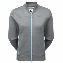 FootJoy Ladies Full Zip Bomber Jacket Charcoal - Sky Blue