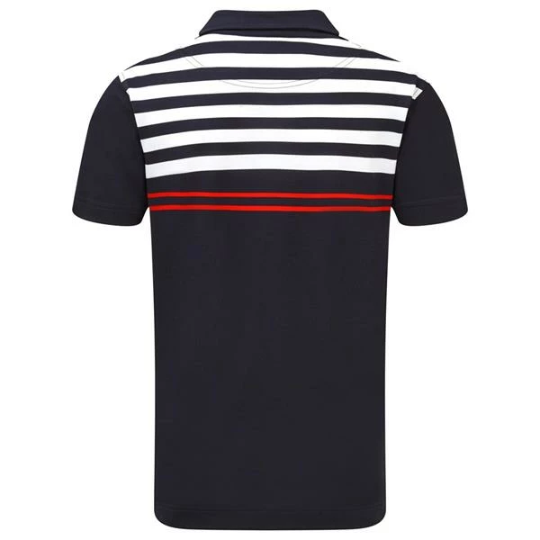 FootJoy Junior Smooth Pique With Graphic Stripes Polo Shirt Navy -White - Scarlet 4 FootJoy Junior Smooth Pique With Graphic Stripes Polo Shirt Navy -White - Scarlet - Image 2