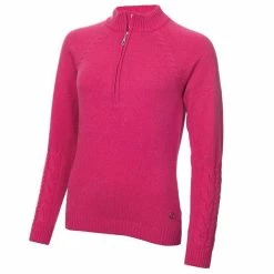 Green Lamb Ladies Gigi SuperWool ½ Zip Sweater Cerise