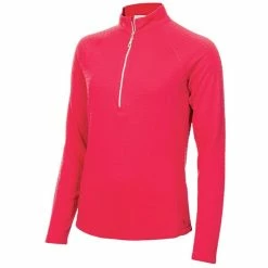 Green Lamb Ladies Gloria Waffle Zip Neck Top Deep Pink