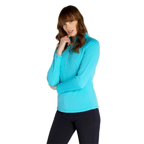 Green Lamb Ladies Gloria Waffle Zip Neck Top Scuba Blue 3 Green Lamb Ladies Gloria Waffle Zip Neck Top Scuba Blue