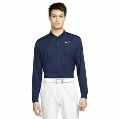 Nike Gents Dri-FIT Long Sleeve Victory Solid Polo Shirt Blue (Navy - White 419)
