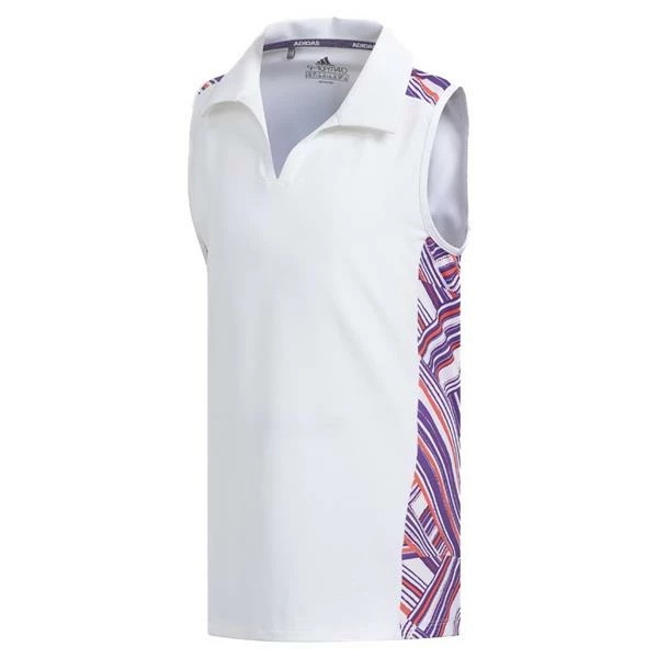 ADIDAS Junior Girls Novelty Sleeveless Polo Shirt White - Purple 3 ADIDAS Junior Girls Novelty Sleeveless Polo Shirt White - Purple