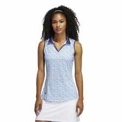 ADIDAS Ladies Ultimate365 Printer Sleeveless Polo Shirt White - Sky -Cheap Footwear Store P FJ4904ADIDASSHIRTWHITESKYLADIES 5 L