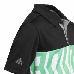ADIDAS Junior - Boys Print ColourBlock Polo Shirt Black - Semi Screaming Green -Cheap Footwear Store P H38824ADIDASSHIRTBLACKGREENBOYS 3 L