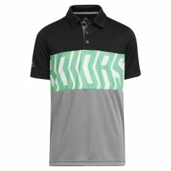 ADIDAS Junior - Boys Print ColourBlock Polo Shirt Black - Semi Screaming Green -Cheap Footwear Store P H38824ADIDASSHIRTBLACKGREENBOYS 5 L