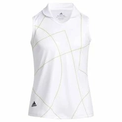ADIDAS Junior - Girls Sleeveless Golf Polo Shirt Pulse Lime - White