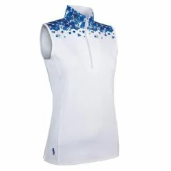Glenmuir Ladies Sleeveless Print Shirt White - Ascot Blue Floral Print