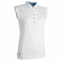 Glenmuir Ladies Ruched Placket Gingham Sleeveless Performance Polo Shirt White