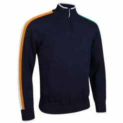 Glenmuir Gents Dublin Zip Neck Irish Flag Stripe Cotton Golf Sweater Navy