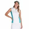 Green Lamb Ladies Erica Sleeveless Print Panels Polo Shirt White - Palm