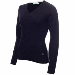 Green Lamb Ladies Gillian Slim Fit V-Neck Cable Sweater Navy