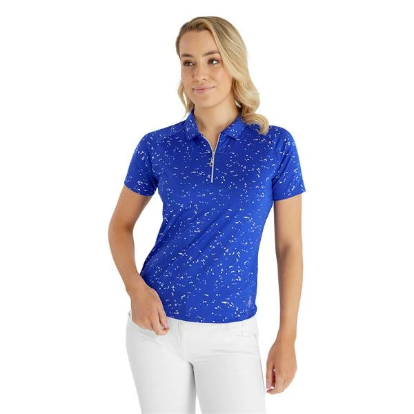 Green Lamb Ladies Kathleen Silver Foil Polo Shirt Cornflower 5 Green Lamb Ladies Kathleen Silver Foil Polo Shirt Cornflower - Image 3