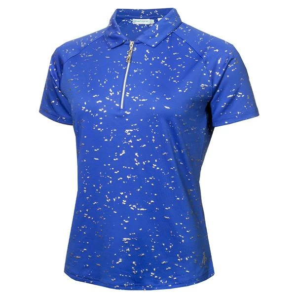 Green Lamb Ladies Kathleen Silver Foil Polo Shirt Cornflower 3 Green Lamb Ladies Kathleen Silver Foil Polo Shirt Cornflower