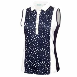 Green Lamb Ladies Kay Sleeveless Printed Panel Polo Shirt Nightsky