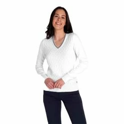 Green Lamb Ladies Kayley Ripple V-Neck Sweater White -Cheap Footwear Store P SG22928GREENLAMBSWEATERWHITELADIES 2 L