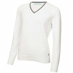 Green Lamb Ladies Kayley Ripple V-Neck Sweater White
